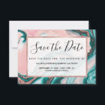 Rose Gold Glitter Pink Teal Swirly Painted Marble Save The Date<br><div class="desc">Modern,  chic,  elegant,  and girly faux printed rose gold sequin glitter and pink,  white,  and teal green painted swirly marble pattern.</div>