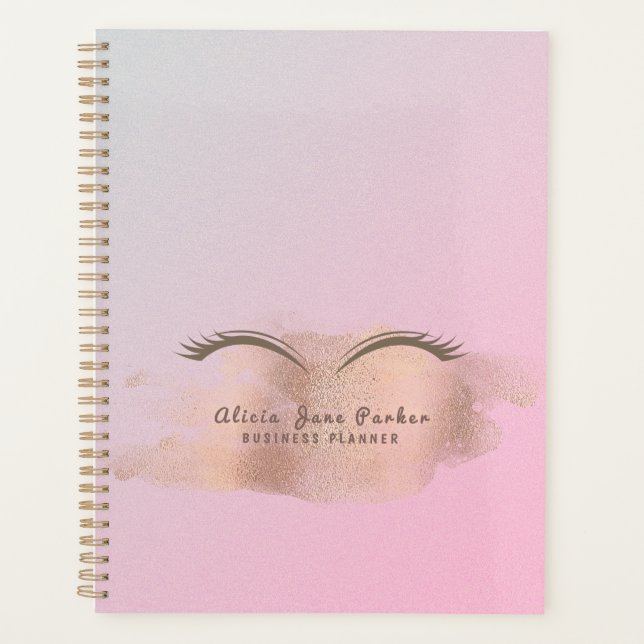 Rose gold glitter pink trendy modern makeup artist planner (Front)