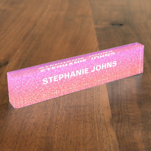 Rose Gold Glitter Pink White Ombre Monogram Girly Nameplate (Side)