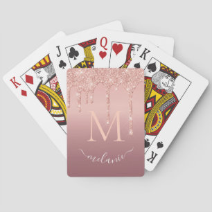 Rose Gold Glitter Playing Cards Custom Name Letter