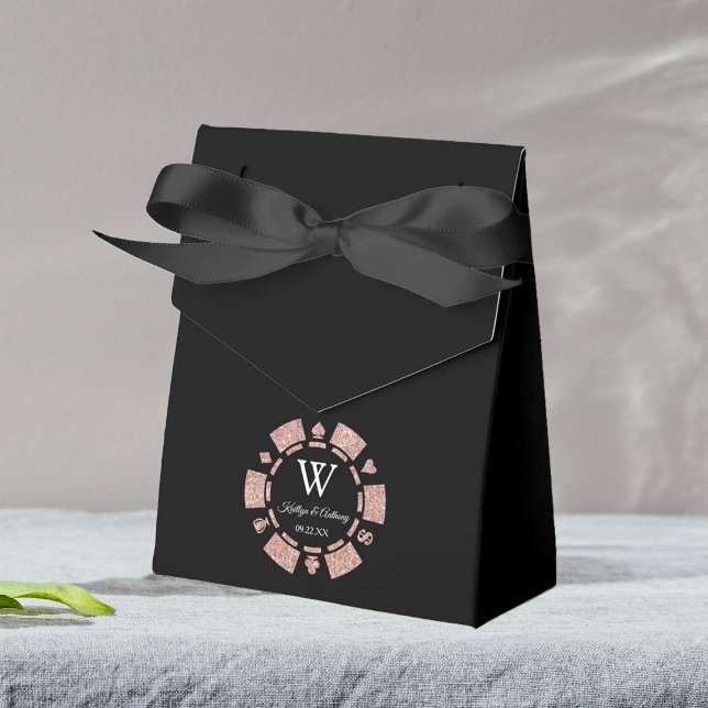 Rose Gold Glitter Poker Chip Casino Wedding Favour Box (Creator Uploaded)