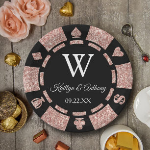 Rose Gold Glitter Poker Chip Casino Wedding Party Paper Plate