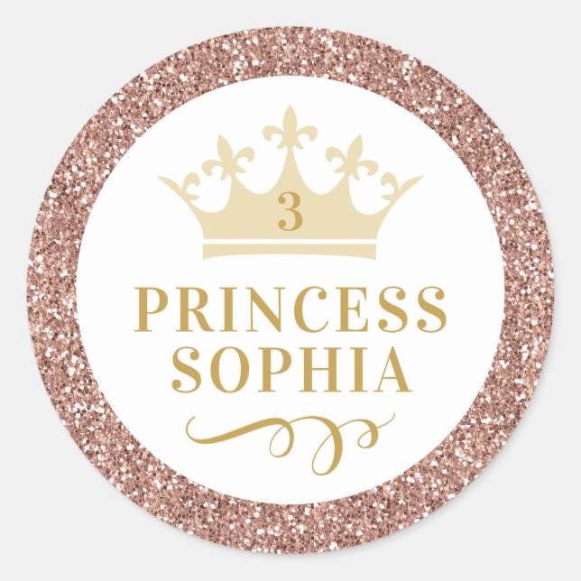 Rose Gold Glitter Princess Favour Sticker Label (Front)