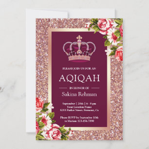 Rose Gold Glitter Princess Pink Floral Aqiqah Invitation
