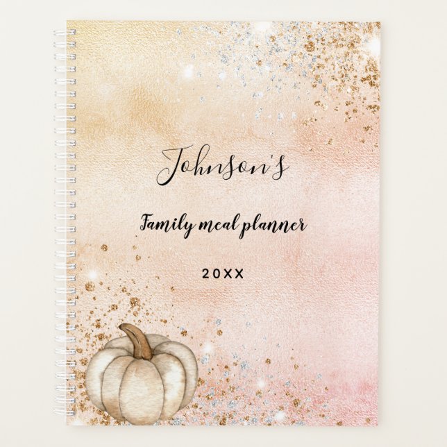 Rose gold glitter pumpkin family meal 2025 planner (Front)