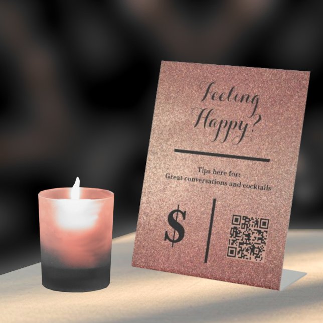 Rose Gold Glitter QR Code Event Bartenter Pedestal Sign (Creator Uploaded)