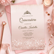 Rose Gold Glitter Quinceañera Invitation Card