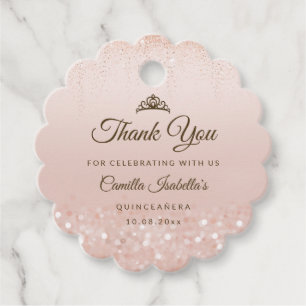 Rose Gold Glitter Quinceañera Scalloped Favour Tag
