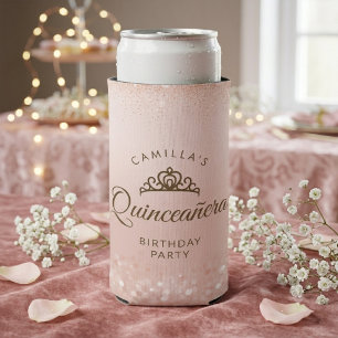 Rose Gold Glitter Quinceañera Seltzer Can Cooler