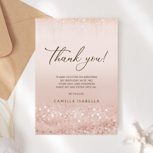 Rose Gold Glitter Quinceañera Thank You Card