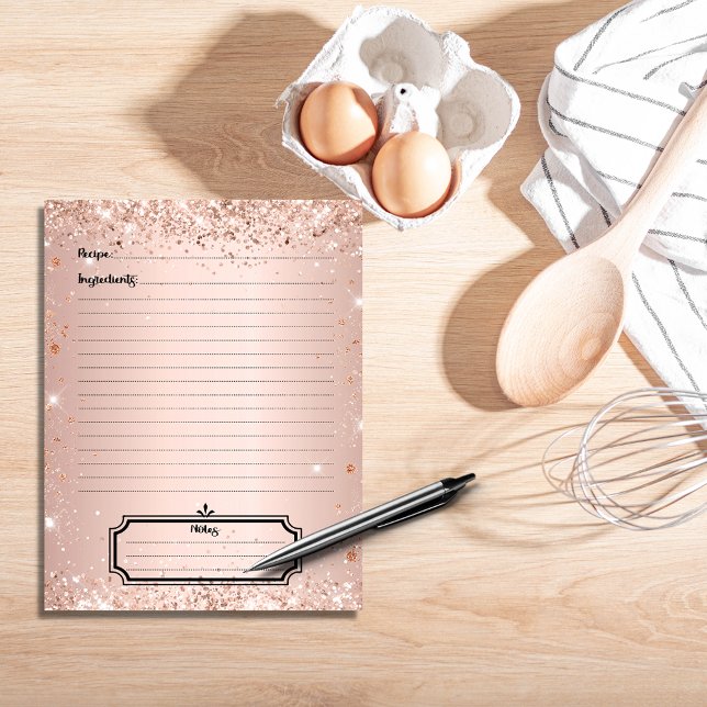 Rose gold glitter recipe cookbook page insert (Creator Uploaded)