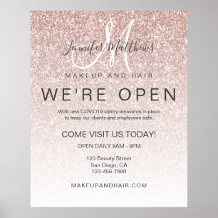 Rose Gold Glitter Reopening Makeup Hair Salon Poster
