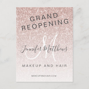 Rose Gold Glitter Reopening Salon COVID Safety Postcard