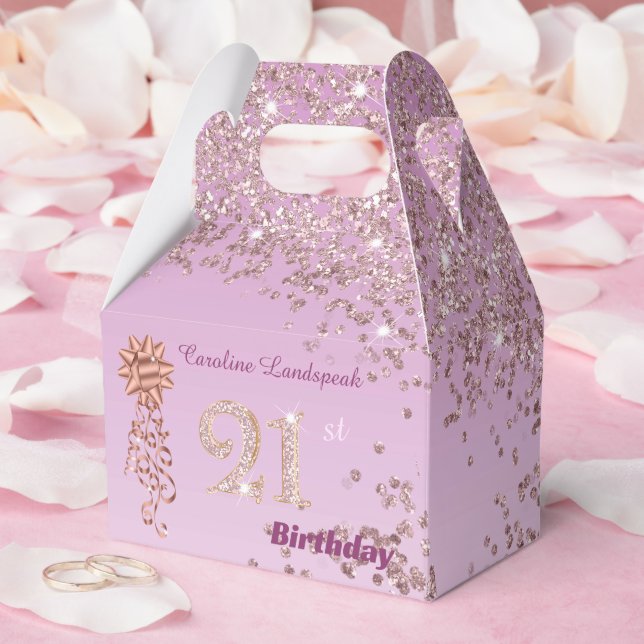 Rose Gold Glitter & Ribbon 21st Birthday Favour Box (Wedding)