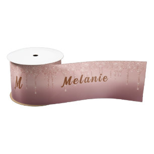 Rose Gold Glitter Ribbon Custom Name and Letter Satin Ribbon