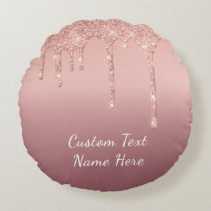 Rose Gold Glitter Round Pillow with Custom Text