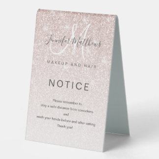 Rose Gold Glitter Salon COVID Safety Break Room
