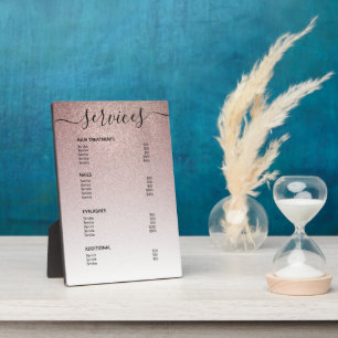 Rose Gold Glitter Salon Price List Service Menu Plaque