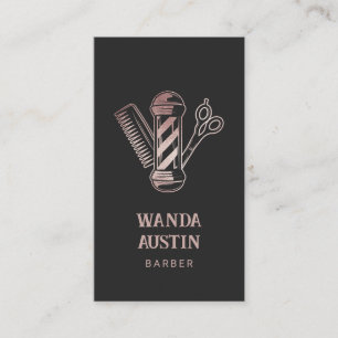 Rose Gold Glitter Scissor Comb Barber Pole Business Card