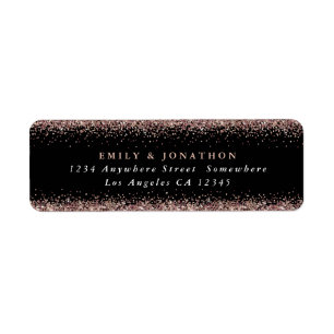 Rose Gold Glitter Script Black Return Name Address Label