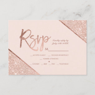 Rose gold glitter script blush pink rsvp wedding 2 card
