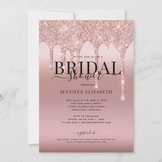 Rose Gold Glitter Script Bridal Invitation (Front)