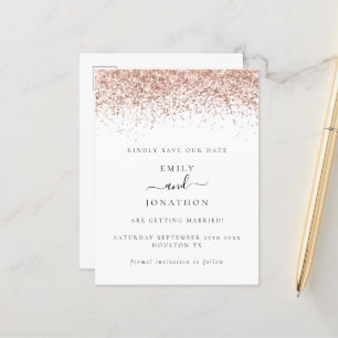 Rose Gold Glitter Script Elegant Save the Date Announcement Postcard