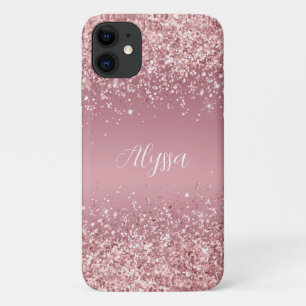 Rose Gold Glitter Script Monogram iPhone 11 Case