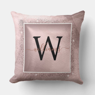 Rose Gold Glitter Script Monogram Cushion