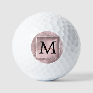 Rose Gold Glitter Script Monogram Golf Balls