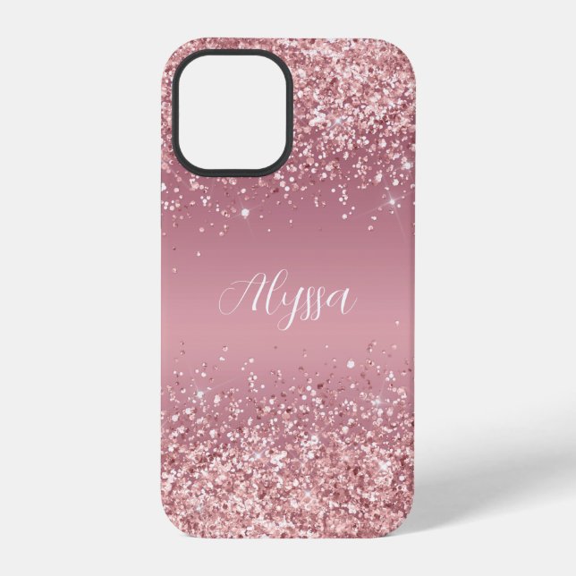 Rose Gold Glitter Script Monogram iPhone Case (Back)