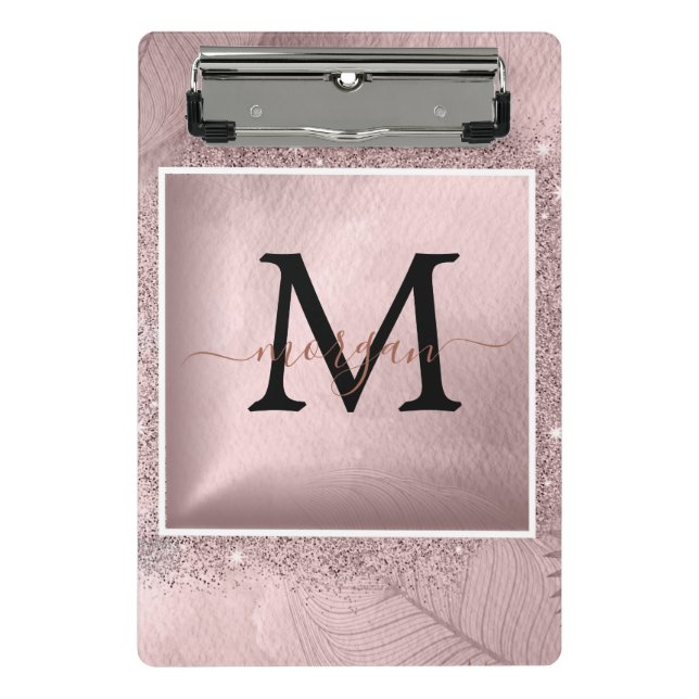 Rose Gold Glitter Script Monogram Mini Clipboard (Front)