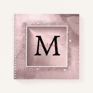 Rose Gold Glitter Script Monogram Notebook