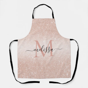 Rose Gold Glitter Script Name Monogram Apron