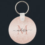 Rose Gold Glitter Script Name Monogram Key Ring<br><div class="desc">Rose Gold Glitter Script Name Monogram Keychain</div>