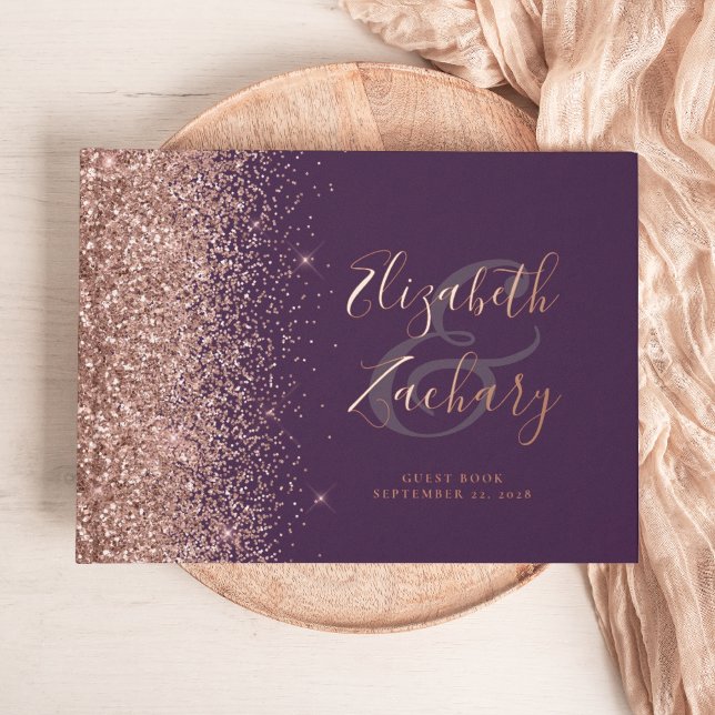 Rose Gold Glitter Script Purple Guest Book (Creator Uploaded)