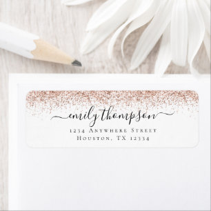 Rose Gold Glitter Script Return Name Address  Label
