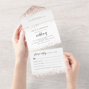 Rose Gold Glitter Script Wedding All In One Invitation