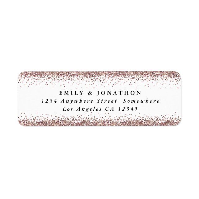 Rose Gold Glitter Script White Return Name Address Label (Front)