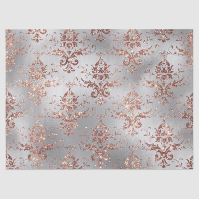 Rose Gold Glitter Scroll Work on Grey Decoupage Tissue Paper (Front)
