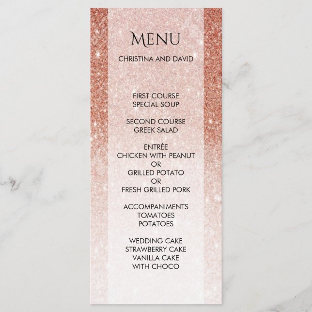 Rose Gold Glitter Shiny Elegant Menu (Front)