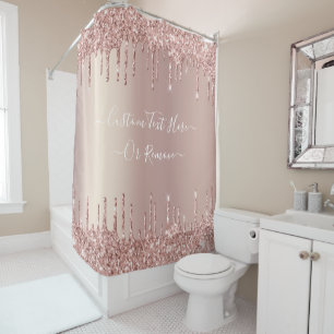 Rose Gold Glitter Shower Curtain Custom Text Name