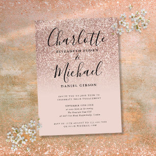 Rose Gold Glitter Signature Engagement Party Invitation