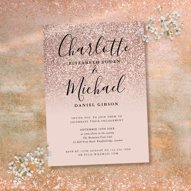 Rose Gold Glitter Signature Engagement Party Invitation (Rose Gold Glitter Signature Engagement Party Invitation)