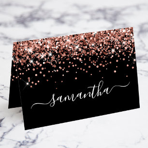 Rose Gold Glitter Signature Name Black Place Cards