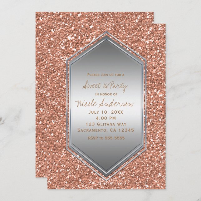 Rose Gold Glitter Silver Birthday Party Any Event Invitation (Front/Back)