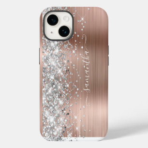 Rose Gold Glitter Silver Glam Girly Signature iPhone 14 Case