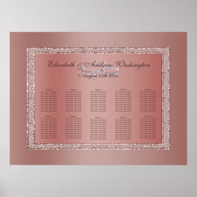 Rose Gold Glitter & Silver Wedding Rings  Poster (Front)