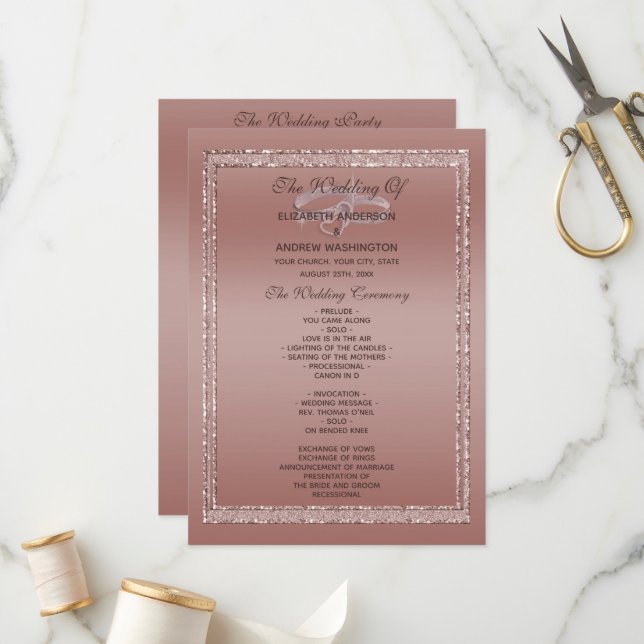 Rose Gold Glitter & Silver Wedding Rings  Program (Front/Back In Situ)