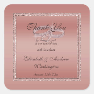 Rose Gold Glitter & Silver Wedding Rings  Square Sticker